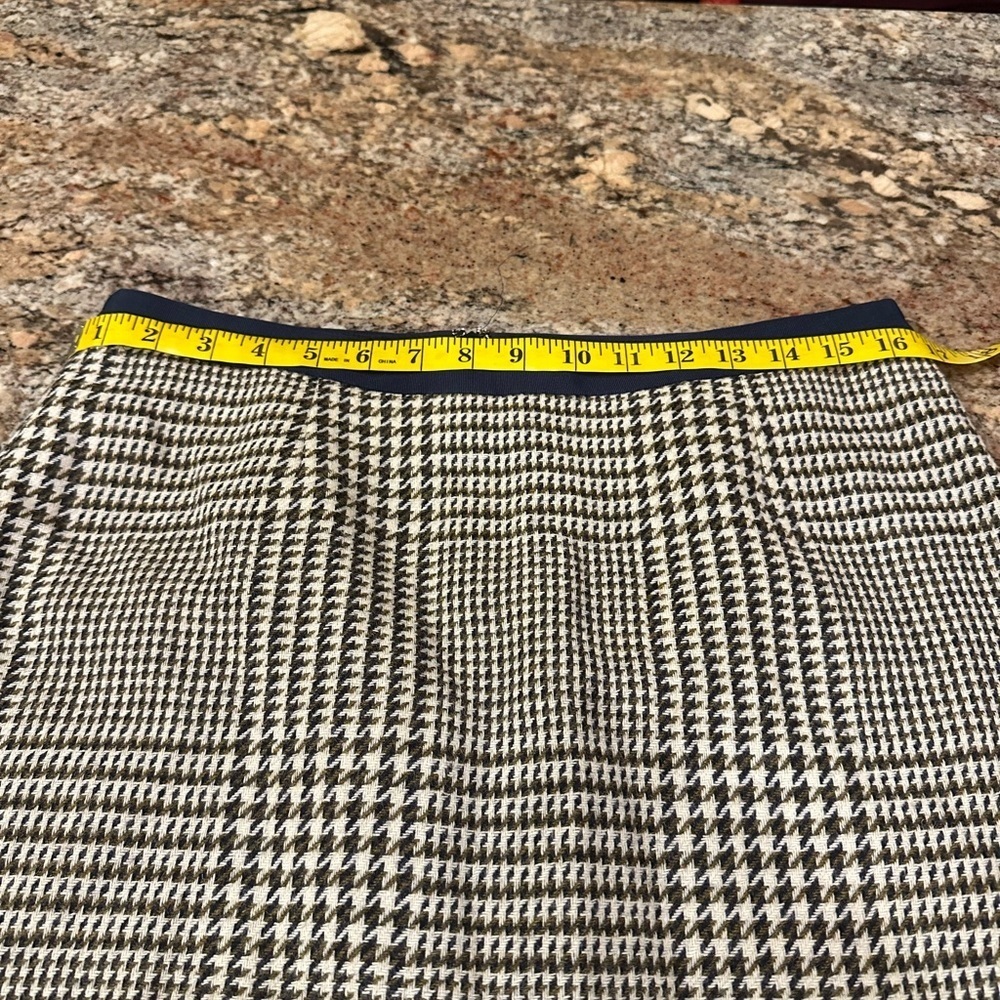 Boden Olive Green & Cream Plaid Houndstooth British Tweed A-Line Skirt - Picture 8 of 9